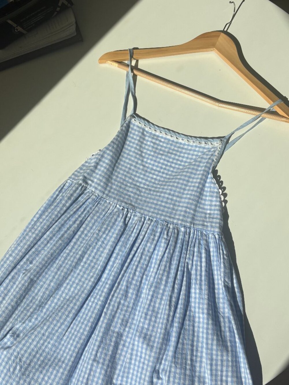 Light Blue Gingham Maxi Dress with Spaghetti Straps - Picture 6 of 15